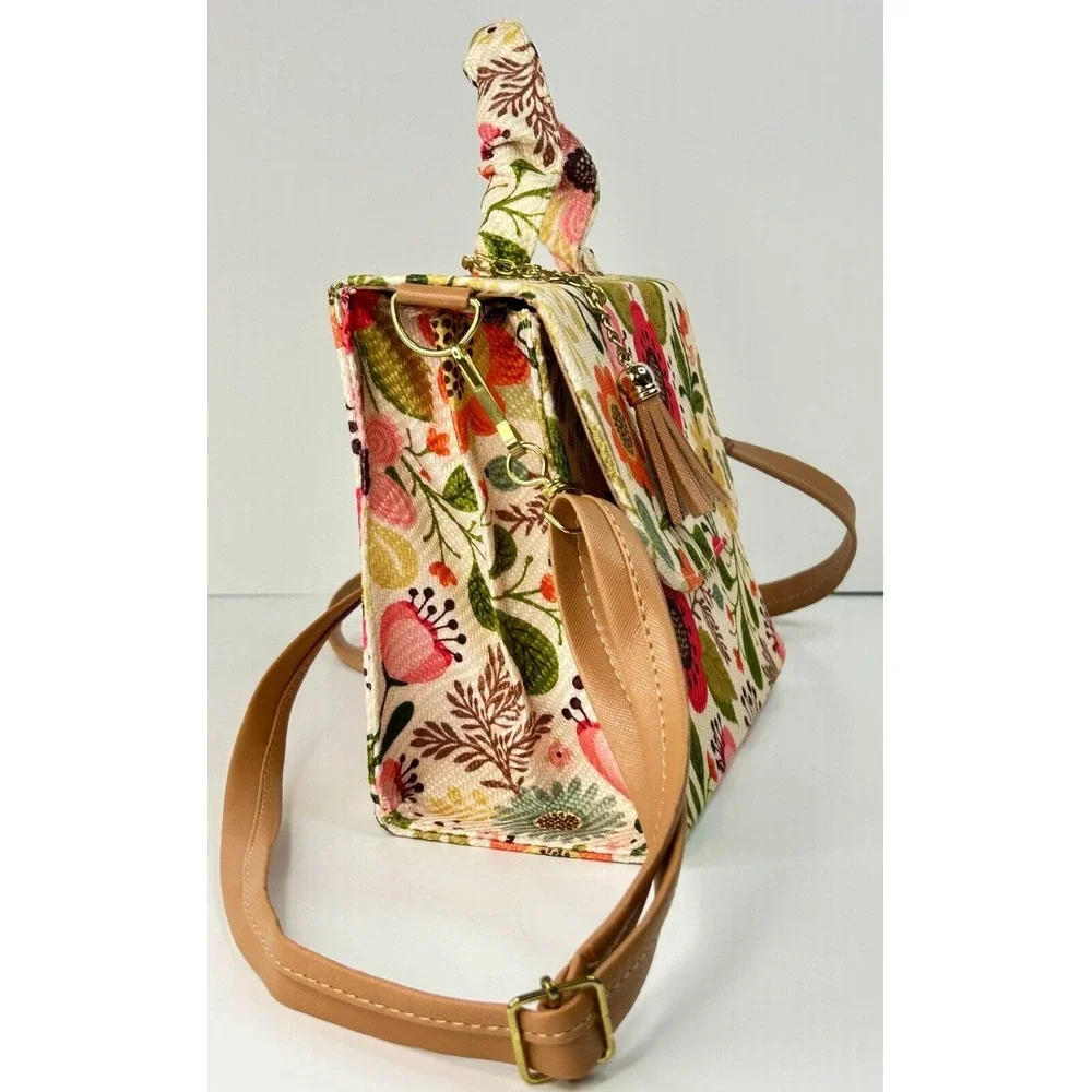 Multicolor Corduroy Hard Shell Medium‎ Floral Top Handle Spring Brunch Girls Out